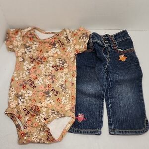 Floral Onesie and Denim Jeans Set